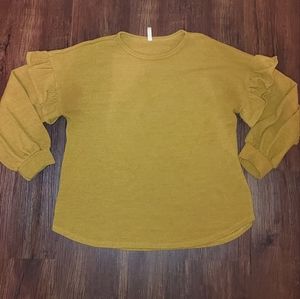 Womens Mustard Yellow Ruffle Sleeve Sweater XL Extra Large